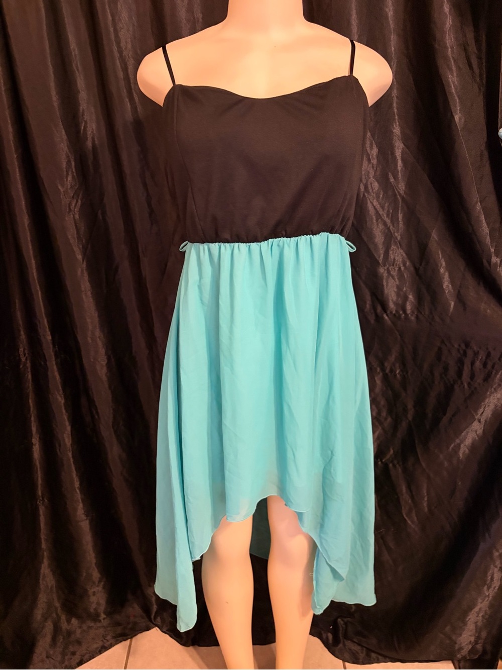 Deb High Low Dress in Black & Turquoise Like New